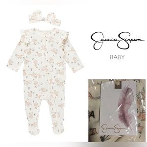 🆕JESSICA SIMPSON BABY - 6/9M - NWT - 2PC CAT SLEEPER AND HEADBAND